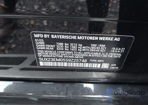 2025 BMW X7 xDrive40I z USA, uszkodzony, nr VIN 5UX23EM05S9Z25748